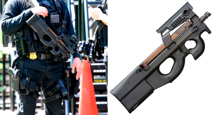 FN P90 пистолет-пулемёт в компоновке булл-пап у полицейского в США